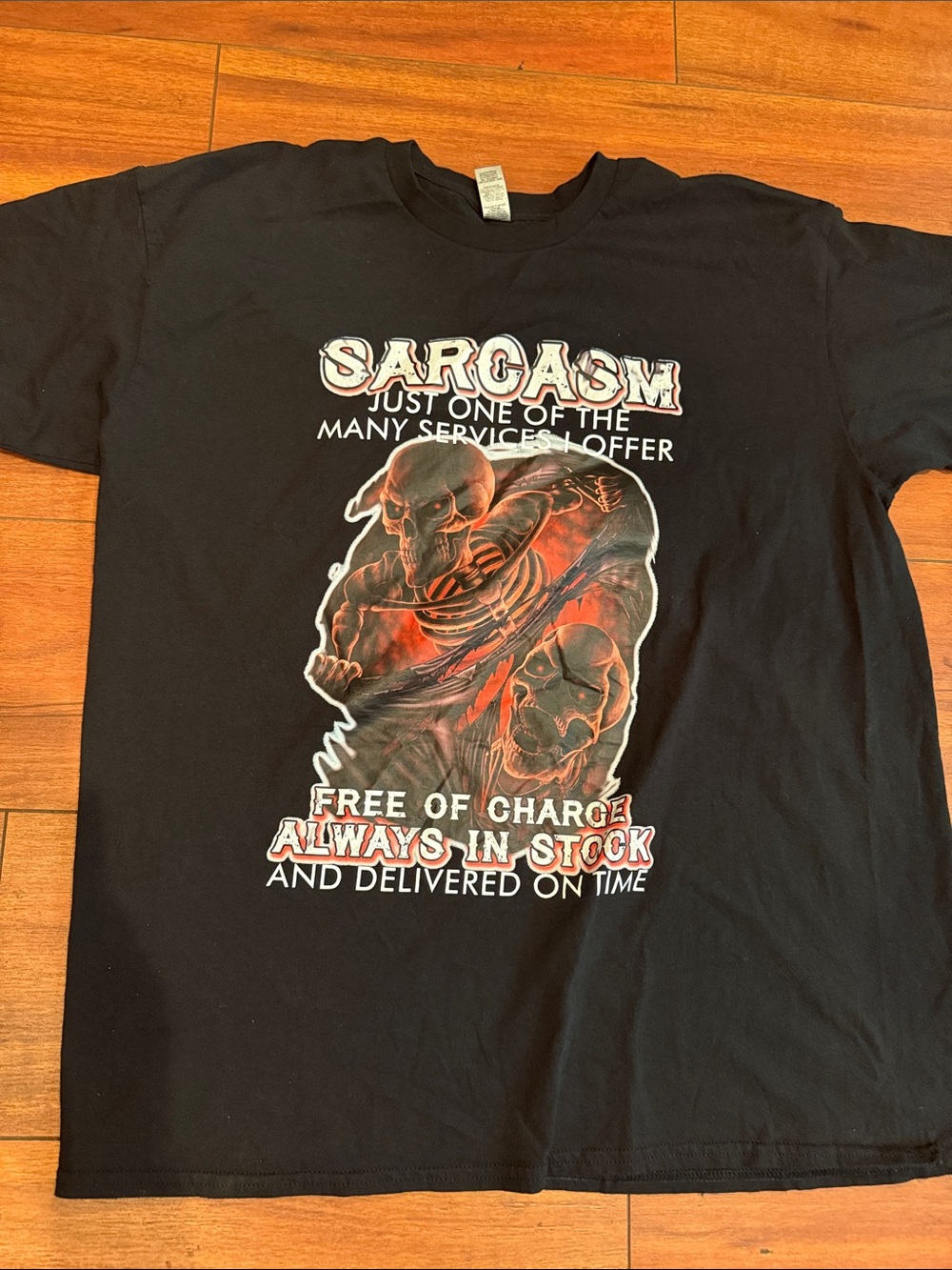 Gildan Black Short-Sleeve Tee with Red and White Skull Design sarcasm T-shirt